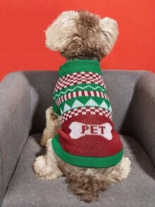 PETSIN 圣诞节红绿骨头宠物毛衣针织雪花图案雪纳瑞猫和小型犬服装 - 綠紅 - 查看 14