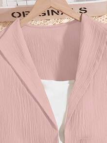 SHEIN 2 件套女童休闲卡其裤和长袖夹克，百搭日常穿着，春秋季 - 粉色 - 查看 5