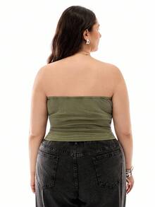 Solavibe Top corto de color verde oliva para mujeres de talla grande - Verde militar - Ver 2