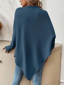 EMERY ROSE Sweater Wanita Modis dengan Warna Kontras, Leher Bulat, Lengan Kelelawar, dan Hem Panjang Asimetris - Biru - View 2
