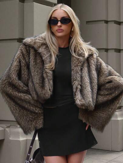 Aloruh 女式复古风格前开仿毛领大衣，冬季时尚外套