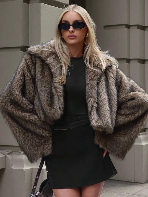Aloruh Women's Fall/Winter Vintage Style Open Front Faux Fur Collar Coat, Fashionable Outerwear For Winter
