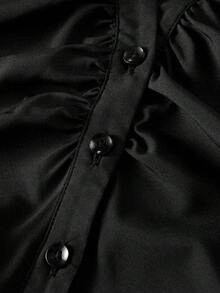 SHEIN MOD Women V-Neck Ruffle Flared Sleeve Blouse, Waist Cinched,Black Long Sleeve Shirt,Witchy Clothes,Button Down Blouse,Concert Women Outfit,Hippie Clothes,Pirate Top - Black - View 4