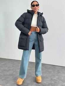 EURMUSE Women's Oversized Winter Coat With Zipper And Hood, Warm - Dark Grey - View 7