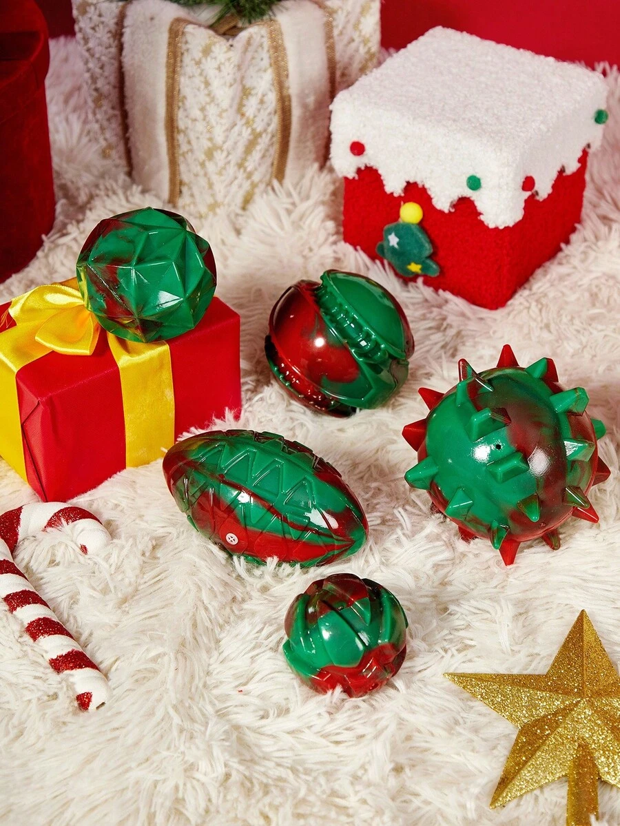 PETSIN Juguete masticable y de masticación a juego de colores navideños para mascotas, palo para moler los dientes, pelota elástica, juguete interactivo para aliviar el estrés - Multicolor - Ver 1