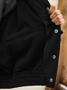 SWAVVY Men's Standard Size Woven Textured Fleece Jacket, Fashionable For Autumn/Winter - Black - View 8