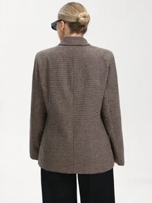 Aveloria Modichic 大码女式千鸟格翻领西装外套，纽扣设计，外观时尚，复古而优雅，适合工作、通勤和商务会议 - 彩色 - 查看 2