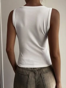 Livesso Women's Summer Round Neck Fitted Rhinestone Embellished Camisole - White - View 2