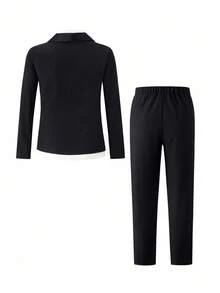 SHEIN 3 件套 Tween Boy 经典黑色高端优雅时尚宴会、婚礼、舞台表演、主持人四季绅士西装套装。修身西装外套 + 直筒裤 + 领结 3 件套