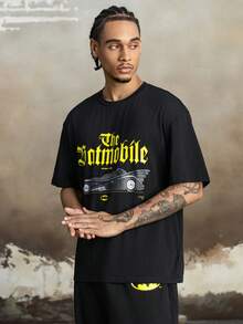 BATMAN X SHEIN Men's Summer Letter Graphic Top & Pants Loungewear Set - Black - View 6