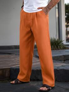 Manfinity Homme 男士系带腰带休闲棕色宽松裤，Old Money，秋季 - 鏽棕色 - 查看 6