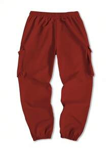 Manfinity LEGND Pantalones cargo holgados para hombre con estampado de dragón y cintura con cordón, otoño - Rojo - Ver 2