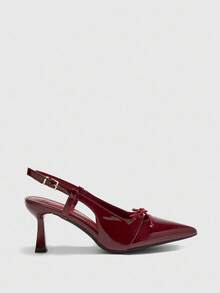 CUCCOO BIZCHIC Pointed Toe Stiletto Heel Bowknot Burgundy Backless Fashionable Minimalist Women's High Heel Pumps - Burgundy - View 2