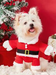 PETSIN Christmas Pet Cosplay Santa Claus Costume - Pet Doing Funny Upright Pose - Red - View 1