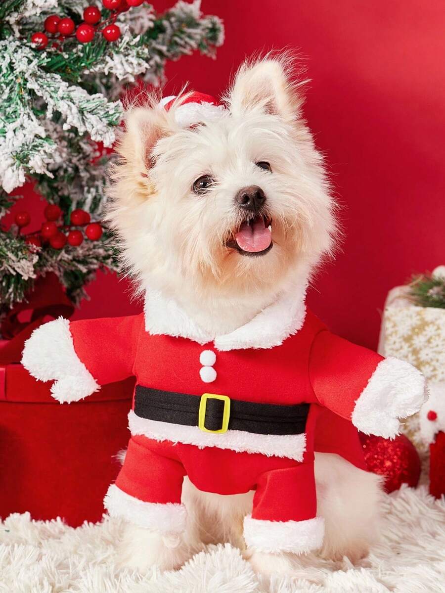 PETSIN Christmas Pet Cosplay Santa Claus Costume - Pet Doing Funny Upright Pose - Red - View 1