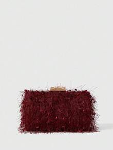 SHEIN BAE Ví cầm tay buổi tối hình hộp tua rua, Túi dự tiệc Tready, Hoàn hảo cho tiệc, đám cưới, vũ hội, bữa tối/tiệc tối, các vật dụng thiết yếu cho đám cưới, Hoàn toàn phù hợp với váy tốt nghiệp, váy dạ hội - Màu Đỏ Sâu - Xem 2