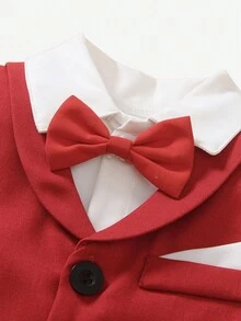 SHEIN Baby Boy Formal Solid Color Shawl Neck Vest And Pants Suit For Party/Performance, Excluding Shirt - Red - View 7