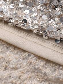 DAZY 女士亮片装饰开衩连衣裙，适合派对、生日、舞会等场合，闪亮礼服 - 銀色 - 查看 11