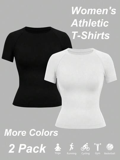 Easithlete 2 st Sport Studio Sommar Casual Enfärgad Sömlös Kortärmad Sport T-shirt