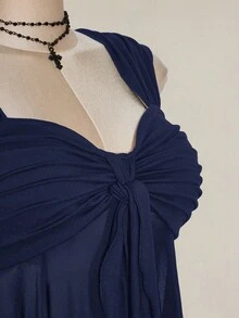 SHEIN ICON 大码女式不对称纯色透视网眼下摆吊带背心，Rave 上衣，透视上衣，适合暑假、毕业季、返校季、Y2K 风格 - 藏蓝色 - 查看 5