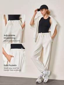 GLOWMODE 26'' Double Thick Fleece Warm Loose Fit Adjustable Drawstring Waist Joggers With Side Pockets Daily Casual Winter