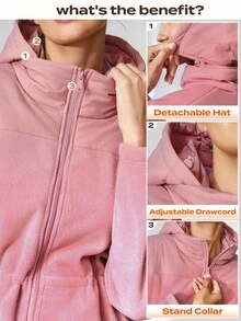 GLOWMODE Thin Polar Fleece Hooded Jacket Warm - Dusty Pink - View 3