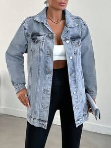 EURMUSE 100%Cotton Distressed Water Wash Denim Jacket - Baby Blue - View 3