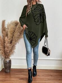 EMERY ROSE Women's Fashionable Color Block Round Neck Batwing Sleeve Long Asymmetrical Hem Sweater - Green - View 5