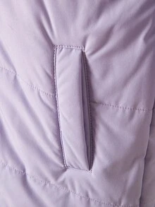 SHEIN 女童休闲时尚百搭厚棉衣带帽外套，仿毛领，拉链口袋，秋冬 - 紫色 - 查看 10