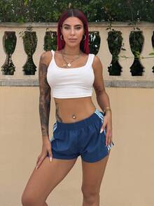 Bearsaez Summer Women Shorts, Fashionable For Warm Season,Flowy Shorts - Navy Blue - View 4