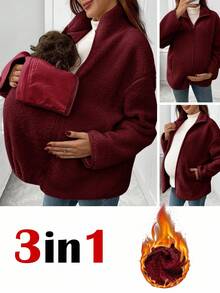 SHEIN Pregnant Women's Fluffy Warm Zip-Up Loose 3-In-1 Jacket, Winter Women Winter Jacket Plus Size Maternity Jacket Warm Maternity Coat Maternity Clothes Fall Winter Maternity Fleece Jacket