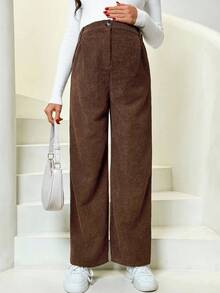 SHEIN Pantalones rectos casuales sueltos y vintage con bolsillos laterales para maternidad, otoño