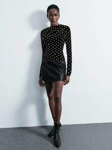 Maija 女士波点修身长袖T恤，都市通勤商务休闲装，正式办公着装，女教师，婚礼宾客，优雅百搭上衣，圣帕特里克节复活节派对外套，假日海滩度假夏季外出毕业典礼 - 黑色 - 查看 5