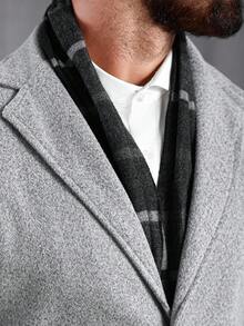 Manfinity CasualCool 休闲/商务简约风男士长袖大衣，灰色长款大衣，复古风格，秋冬款 - 淺灰色 - 查看 5