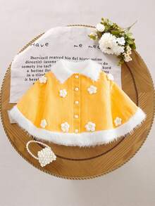 Casaco de Tricô Poncho Floral Amarelo Fofo e Casual para Meninas, Macio e Confortável, Adequado para Uso Diário, Outdoor, Viagem, Férias, Casa, Creche, Outono/Inverno, Natal, Volta às Aulas, Festa, Versátil Suéter de Inverno Natal Halloween Outono Inverno Casacos Suéteres - Amarelo - Visão 4