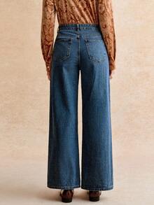 Écloséra Women's Solid Color Simple Casual Denim Jeans - Medium Wash - View 2