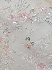 LanaWest 女式春夏蕾丝拼布腰抽绳亮片刺绣无袖啤酒节别致迷你连衣裙、紧身连衣裙 - 杏色 - 查看 3