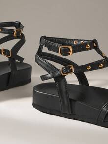 Solecia Women Fashion Open Toe Strappy Comfortable Flat Sandals, Brown, Suitable For Spring/Summer Holiday Season Spring Break Easter For Christmas - Black - View 6