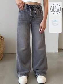 Sparklyn 青少年女孩简约阔腿牛仔裤