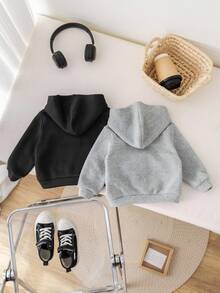 Newborn Baby Girl Cute Casual Solid Color Minimalist Hooded Jacket, Versatile For Autumn/Winter