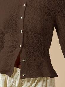 MISSGUIDED Textured Knit Button Up Cardigan With Ruffle Hem Long Sleeve Fall Winter Lightweight Peplum Sweater Holiday Party Office Wear - Brown - View 7