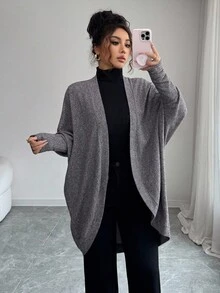 Firerie 女式休闲蝙蝠袖开襟大衣，通勤新款，秋冬 - 灰色 - 查看 2