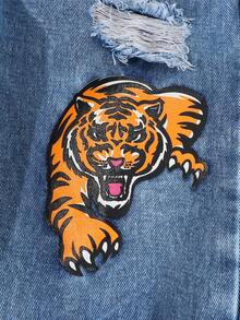 幼儿男童个性酷炫时尚街头纸浆印花多元素做旧松紧腰口袋牛仔裤 - 淺色水洗藍 - 查看 7