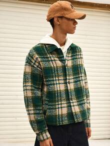 SWAVVY Chaqueta con estampado de cuadros de moda para hombre, otoño/invierno - Verde Oscuro - Ver 5