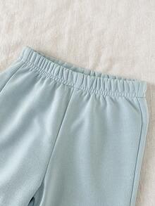 SHEIN 3pcs Baby Girl Infant Toddler Newborn 0-3 Years Old Autumn/Winter Fashion Versatile Outfits Set: Detachable Shawl + Long Sleeve Crew Neck Sweatshirt + Pants - Baby Blue - View 7