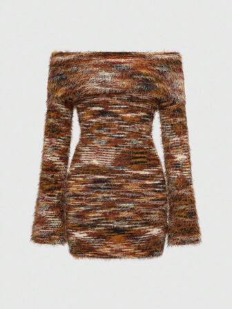 فستان بودي كون قصير ضيق بأكتاف مكشوفة وقصة ملونة بطراز رجعي Y2K، فستان ميني مثير وملائم، إطلالة خريفية/شتوية