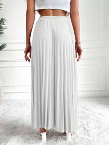 EURMUSE High Waist Pleated Maxi Skirt - Beige - View 2