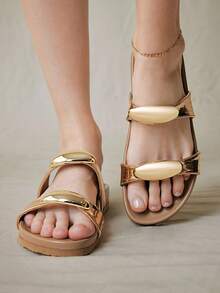 Solecia 女士时尚棕色露趾丁字裤休闲系带舒适平底凉鞋，春夏假日季 - 棕色 - 查看 4