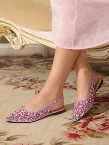 CUCCOO TILAWA 1 双女士时尚优雅尖头水钻闪光银色平底鞋 - 粉色 - 查看 3