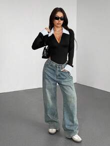 StreetHx 2025新款简约通勤时尚修身立领紧身衣 - 黑色 - 查看 6